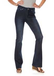 Bootcut-Jeans Heine, Damen, Gr. 40, Normalgr&ouml;&szlig;en, blau (schwarz denim), 76% Baumwolle, 16% Polyester, 7% Viskose, 1% Elasthan, Miedereinsatz:15% Elasthan, 85% Polyamid, unifarben, lang, Jeans Bootcut-Jeans