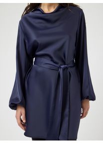 Blusenkleid Y.A.S "YASTHEA LS DRESS S. NOOS", Damen, Gr. 36, N-Gr, evening blau, Web, Obermaterial: 97% Polyester, 3% Elasthan, unifarben, regular fit kurz, elastischer Bund, Kleider Blusenkleid
