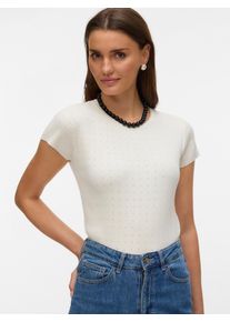 V&eacute;ro Moda Kurzarmpullover VERO MODA "VMSILJE C/S O-NECK POINTELLE PULL NOOS", Damen, Gr. XL, birch, Strick, Obermaterial: 77% Viskose, 23% Polyester, unifarben, regular fit normal, Rundhals, Pullover Kurzarmpullover, Sommerpulli