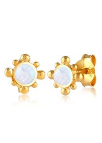 Paar Ohrstecker Elli "Ohrringe Stecker Mondstein Vintage 925 Silber" Gr. 7, gold, Ohrringe, Damen, mit Stein, Silber 925 (Sterlingsilber), Paar Ohrstecker