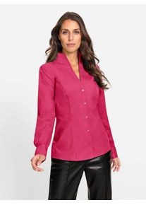 Langarmbluse Heine, Damen, Gr. 40, pink, 97% Baumwolle, 3% Elasthan, unifarben, V-Ausschnitt, Blusen Langarmbluse