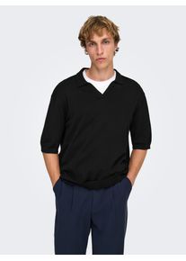 Only & Sons Polokragenpullover ONLY & SONS "ONSWYLER LIFE RLX 12 SS SPLIT KNIT NOOS", Herren, Gr. XL, schwarz, Strick, Obermaterial: 70% Viskose, 30% Polyester, unifarben, relaxed fit normal, Rundhals, Pullover Polokragenpullover