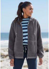 Fleecejacke ELBSAND, Damen, Gr. 42, anthrazit, Obermaterial: 100% Polyester. Kapuzenfutter: 100% Polyester, unifarben, gerade h&uuml;ftlang, B&uuml;ndchen, Jacken Fleecejacke, mit Kapuze, Topseller