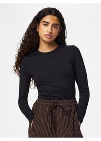 Langarmshirt Pieces "PCLULA LS TOP JRS NOOS", Damen, Gr. S, schwarz, Jersey, Obermaterial: 90% Nylon, 10% Elasthan, unifarben, normal, Rundhals, Shirts Langarmshirt