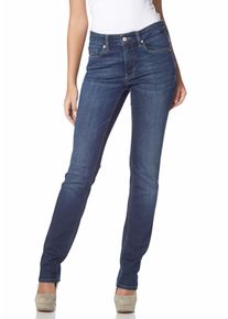 Stretch-Jeans MAC "Melanie", Damen, Gr. 46, L&auml;nge 30, blau (new basic wash), Denim/Jeans, Obermaterial: 98% Baumwolle, 2% Elasthan, Abriebeffekte, figurbetont lang, Jeans Stretch-Jeans, Gerade geschnitten, Topseller