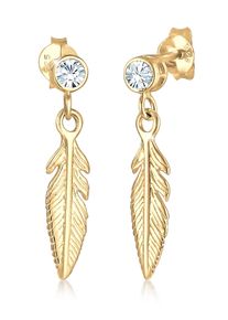 Paar Ohrh&auml;nger Elli "Ohrringe Ohrh&auml;nger Feder 925 Silber, mit Kristallen von Swarovski" Gr. 25, gold, Ohrringe, Damen, 25, Silber 925 (Sterlingsilber), Paar Ohrh&auml;nger