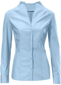 Langarmbluse Heine, Damen, Gr. 40, blau (bleu), 97% Baumwolle, 3% Elasthan, unifarben, V-Ausschnitt, Blusen Langarmbluse