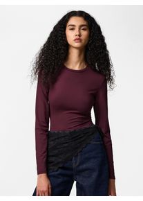 Langarmshirt Pieces "PCLULA LS TOP JRS NOOS", Damen, Gr. XS, winetasting, Jersey, Obermaterial: 90% Nylon, 10% Elasthan, unifarben, normal, Rundhals, Shirts Langarmshirt
