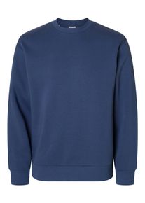 Sweatshirt Selected "SLHZREG-DAN SWEAT CREW NECK", Herren, Gr. M, oceana, angeraute Sweatware, Obermaterial: 65% Baumwolle, 35% Polyester, unifarben, regular fit normal, Rundhals, Rippb&uuml;ndchen, Sweatshirts Sweatshirt