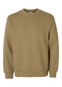 Sweatshirt Selected "SLHZREG-DAN SWEAT CREW NECK", Herren, Gr. M, vetiver, angeraute Sweatware, Obermaterial: 65% Baumwolle, 35% Polyester, unifarben, regular fit normal, Rundhals, Rippb&uuml;ndchen, Sweatshirts Sweatshirt