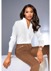 Langarmbluse Heine, Damen, Gr. 50, wei&szlig;, 97% Baumwolle, 3% Elasthan, unifarben, V-Ausschnitt, Blusen Langarmbluse