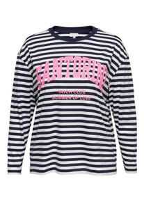 Langarmshirt Only CARMAKOMA "CARSARAH LIFE L/S O-NECK BLOUSE JRS", Damen, Gr. S, navy blazer stripes:cloud dancer, Jersey, Obermaterial: 100% Baumwolle, gestreift, regular fit normal, gerader Abschluss, Shirts Langarmshirt