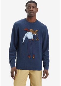 Levi's Strickpullover LEVI'S "ORIGINAL HM SWEATER", Herren, Gr. S, blau (saddleman intarsia sargasso sea), Strick, Obermaterial: 80% Wolle, 20% Polyamid, regular fit Po-bedeckend, Rundhals, Rippb&uuml;ndchen, Pullover Strickpullover, mit eingearbeitetem Motiv