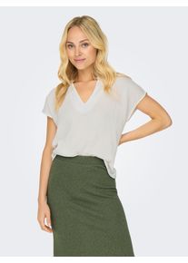 Jacqueline de Yong Shirtbluse JDY "JDYTHEIS LION LIFE S/S TOP WVN", Damen, Gr. S, cloud dancer, Web, Obermaterial: 100% Baumwolle, unifarben, regular fit h&uuml;ftlang, V-Ausschnitt, Blusen Shirtbluse, weiche Musselin Baumwolle