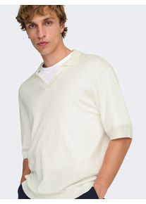 Only & Sons Polokragenpullover ONLY & SONS "ONSWYLER LIFE RLX 12 SS SPLIT KNIT NOOS", Herren, Gr. S, cloud dancer, Strick, Obermaterial: 70% Viskose, 30% Polyester, unifarben, relaxed fit normal, Rundhals, Pullover Polokragenpullover