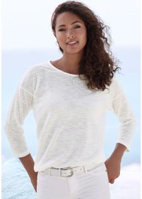 Langarmshirt Vivance "mit modischer Struktur", Damen, Gr. 48/50, wei&szlig; (creme), Strick, Obermaterial: 65% Polyester (REPREVE), 35% Baumwolle, Strukturmuster, unifarben, Basic, bequem, Rundhals, Shirts Langarmshirt, aus b&uuml;gelfreier Qualit&auml;t mit Baumwolle, Topseller