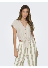 Kurzarmbluse Only "ONLSIESTA SS KNOT LIN BL SHIRT PNT NOOS", Damen, Gr. XS, gelb (moonbeam), Web, Obermaterial: 80% Viskose, 20% Leinen, unifarben, regular fit kurz, V-Ausschnitt, Blusen Kurzarmbluse, Viskosemischung, regular fit