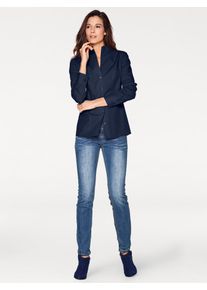 Langarmbluse Heine, Damen, Gr. 36, blau (marine), 97% Baumwolle, 3% Elasthan, unifarben, V-Ausschnitt, Blusen Langarmbluse