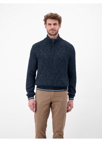 Strickpullover Lerros "Strickpullover mit Zopfmuster und Troyerkragen", Herren, Gr. L, classic navy, 67% Baumwolle, 33% Polyacryl, ohne Ausschnitt, Pullover Strickpullover