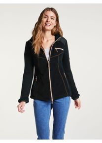 Shirtjacke Heine "Sweatjacke", Damen, Gr. 42, schwarz, 100% Polyester, Futter:100% Baumwolle, &Auml;rmel:40% Wolle, 35% Polyacryl, 25% Polyamid, unifarben, Shirts Shirtjacke