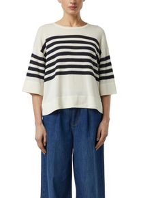 Strandpullover comma, Damen, Gr. S (36), ecru stripe, Strick, Obermaterial: 62% Lyocell, 32% Baumwolle, 6% Polyester, Glitzerstreifen, gestreift, h&uuml;ftbedeckend, Rundhals, Pullover Strandpullover, 3/4-Arm mit Glitzerstreifen