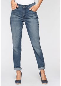 Stretch-Jeans MAC "Melanie", Damen, Gr. 40, L&auml;nge 30, blau (mid blau main wash), Denim/Jeans, Obermaterial: 92% Baumwolle, 6% Polyester, 2% Elasthan, Abriebeffekte, figurbetont lang, Jeans Stretch-Jeans, Gerade geschnitten, Topseller