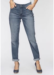 Stretch-Jeans MAC "Melanie", Damen, Gr. 34, L&auml;nge 30, blau (mid blau main wash), Denim/Jeans, Obermaterial: 92% Baumwolle, 6% Polyester, 2% Elasthan, Abriebeffekte, figurbetont lang, Jeans Stretch-Jeans, Gerade geschnitten, Topseller