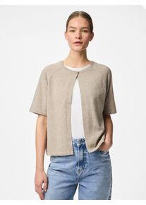 Rundhalspullover Pieces "PCBREE SS O-NECK KNIT CARDIGAN NOOS BC", Damen, Gr. L, crockery detail:melange, Strick, Obermaterial: 80% Polyester, 20% Nylon, meliert, regular fit h&uuml;ftlang, Rundhals, Pullover Rundhalspullover