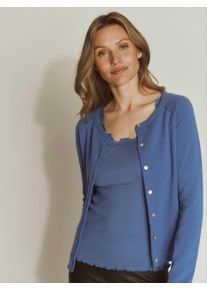 Strickjacke rosemunde "Laica cardigan", Damen, Gr. XS, jeansblau, Strick, Obermaterial: 70% Wolle, 30% Kaschmir, unifarben, regular fit h&uuml;ftlang, Rundhals, Raglan&auml;rmel Rippstrickb&uuml;ndchen, Strickjacken Strickjacke, mit Rundhalsausschnitt, Woll-Kaschmir-Mix