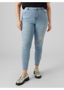 Skinny-fit-Jeans Vero Moda CURVE "VMSOPHIA HR SKINNY DS VI3376 GA CUR NOOS", Damen, Gr. 46, L&auml;nge 32, light blau denim, Denim/Jeans, Obermaterial: 69% Baumwolle, 25% Polyester, 3% Elasthan, 3% Viskose, unifarben, skinny fit kn&ouml;chellang, Jeans Skinny-fit-Jeans