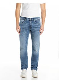 Straight-Jeans Replay "GROVER", Damen, Gr. 30, L&auml;nge 34, blau (medium blau 990), Denim/Jeans, Obermaterial: 91% Baumwolle, 6% sonstige Fasern, 3% Elasthan, straight fit lang, Jeans Straight-Jeans, in vielen verschiedenen Waschungen, mit Stretch