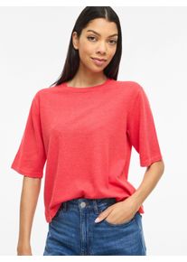 Kurzarmpullover Vila "VIMALU O-NECK 2/4 KNIT TOP-NOOS", Damen, Gr. S, hibiscus detail:melange, Strick, Obermaterial: 50% Polyester, 30% Viskose, 20% Nylon, meliert, oversize kurz, Rundhals, Pullover Kurzarmpullover