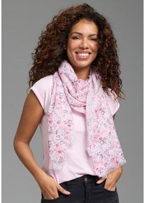 Modetuch Laura Scott, Damen, rosa gebl&uuml;mt, Web, Polyester, bedruckt, gebl&uuml;mt, gemustert, Modet&uuml;cher Modetuch, minimalistisch gebl&uuml;mt gemustert - NEW, Topseller