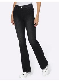 Bootcut-Jeans Heine, Damen, Gr. 22, Kurzgr&ouml;&szlig;en, schwarz (schwarz denim), 75% Baumwolle, 17% Polyester, 7% Viskose, 1% Elasthan, Miedereinsatz:15% Elasthan, 85% Polyamid, unifarben, lang, Jeans Bootcut-Jeans