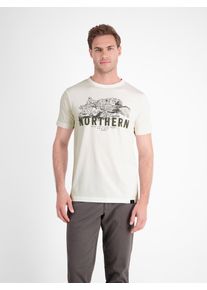 T-Shirt Lerros "Unifarbenes T-Shirt mit Brustprint", Herren, Gr. L, wei&szlig; (broken wei&szlig;), 100% Baumwolle, Rundhals, Shirts T-Shirt