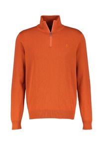 Strickpullover Lerros "Flachstrick-Troyer mit Rei&szlig;verschlusskragen", Herren, Gr. S, orange (spicy orange), 100% Baumwolle, ohne Ausschnitt, Pullover Strickpullover
