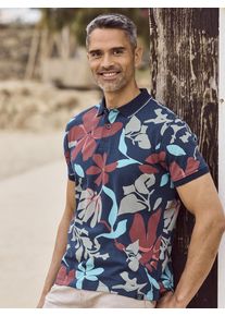Poloshirt Lerros "Poloshirt, sommerlich-floral gemustert", Herren, Gr. M, blau (classic navy), 100% Baumwolle, ohne Ausschnitt, Shirts Poloshirt
