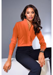 Langarmbluse Heine, Damen, Gr. 50, orange, 97% Baumwolle, 3% Elasthan, unifarben, V-Ausschnitt, Blusen Langarmbluse