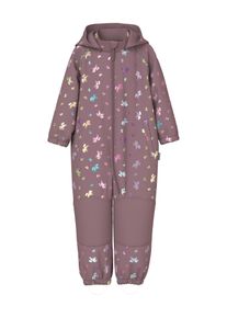 Softshelloverall name it "NMFALFA08 SOFTSHELL SUIT FOIL 1FO NOOS", M&auml;dchen, Gr. 80, N-Gr, grape shake, Softshell, Obermaterial: 94% Polyester, 6% Elasthan, bedruckt, regular fit, elastischer Bund, Overalls Softshelloverall