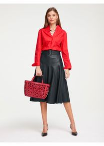 Langarmbluse Heine, Damen, Gr. 38, rot, 97% Baumwolle, 3% Elasthan, unifarben, V-Ausschnitt, Blusen Langarmbluse