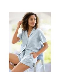 Shorty Vivance DREAMS, Damen, Gr. 32/34, blau, wei&szlig;, gestreift, Single Jersey, Obermaterial: 100% Baumwolle, gestreift, Basic, Basic kurz, V-Ausschnitt, eingesetzt, Homewear-Sets Shorty, mit feinen garngef&auml;rbten Streifen