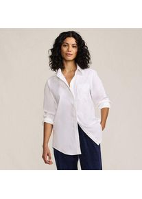 LANDS' END B&uuml;gelleichtes Langarmhemd im Boyfriend-Look, Damen,  Wei&szlig;, Baumwolle, by Lands' End