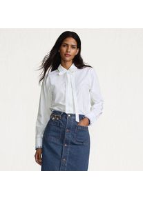 LANDS' END Pflegeleichte Langarmbluse mit abnehmbarer Schleife, Damen,  Wei&szlig;, Baumwolle, by Lands' End