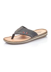 Zehentrenner Rieker, Damen, Gr. 46, schwarz, grau, Lederimitat, Textil, Schuhe Zehentrenner, Sommerschuh, Strandschuh mit weicher Leder-Innensohle