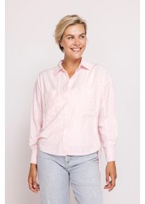 Langarmbluse Zhrill "ZHLUCY Ringelbluse mit Stickerei", Damen, Gr. XXL, pink, Web, Obermaterial: 70% Baumwolle, 27% Polyamid, 3% Elasthan, bestickt, gemustert, geringelt, l&auml;ssig geschnitten h&uuml;ftlang, Rundhals, 1-Knopf-Manschette, Blusen Langarmbluse, im Ringellook und mit Herz-Stickereien