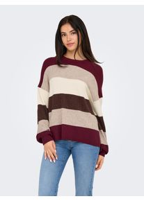 Strickpullover Only "ONLATIA L/S STRIPE PULLOVER KNT NOOS", Damen, Gr. M, silber (zinfandel stripes:with wei&szlig;capgray, silbermink, chicorycoffee), Strick, Obermaterial: 50% Viskose, 27% Nylon, 23% Polyester, gestreift, regular fit normal, Rundhals, Rippstrickb&uuml;ndchen, Pullover Strickpullover, Viskosemischung, regular fit