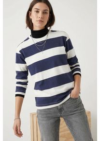 Langarmshirt soyaconcept "SC-BARNI 47", Damen, Gr. XXL, navy combi, Jersey, Obermaterial: 48% Modal, 48% Polyester, 4% Elasthan, gestreift, regular fit normal, Rundhals, Shirts Langarmshirt