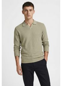 Jack & Jones Polokragenpullover JACK & JONES "JPRBLURILEY KNIT SPLIT NECK LS SN", Herren, Gr. XL, lemon pepper detail:twist, Strick, Obermaterial: 100% Baumwolle, unifarben, normal, V-Ausschnitt, Pullover Polokragenpullover
