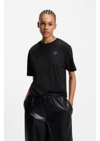 T-Shirt HUGO BLUE "Vintage Tee", Damen, Gr. M, schwarz (schwarz 001), Single Jersey, Obermaterial: 100% Baumwolle, unifarben, relaxed fit normal, Rundhals, eingesetzt eingefasste Kante, Shirts T-Shirt, mit Logo-Badge