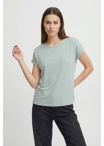 Kurzarmshirt Only CARMAKOMA "CARMOSTER STRIPE S/S O-NECK TOP JRS NOOS", Damen, Gr. M, jadeite stripes:cloud dancer, Jersey, Obermaterial: 75% Viskose, 20% Polyester, 5% Elasthan, gestreift, regular fit normal, Rundhals, Shirts Kurzarmshirt